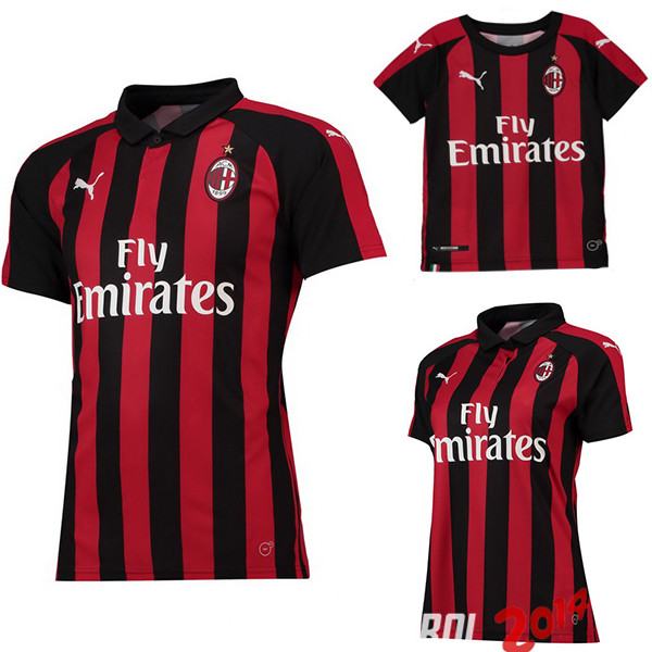 Camiseta （Mujer+Ninos）Del AC Milan Primera 2018/2019