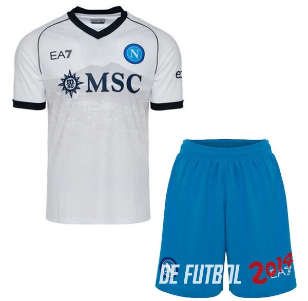 Camiseta Del Conjunto Completo Napoli Nino Segunda 2023/2024 Blanco Azul