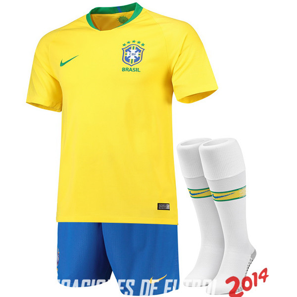 Camiseta （Pantalones+Calcetines）De Brasil de la Seleccion Primera 2018