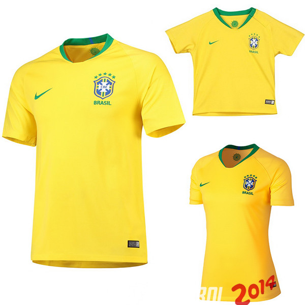 Camiseta （Mujer+Ninos）De Brasil de la Seleccion Primera 2018