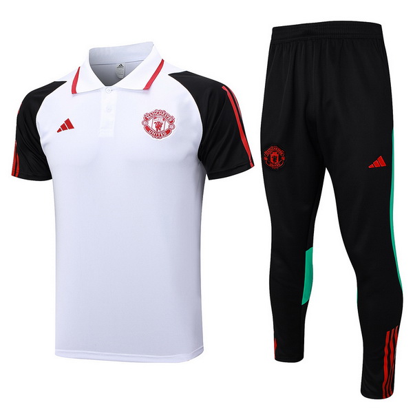 Polo Conjunto Completo Manchester United 2023-2024 Blanco Negro Rojo