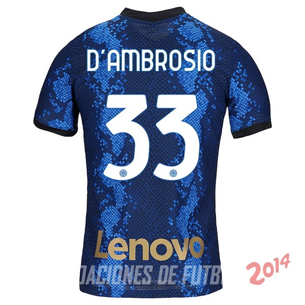 NO.33 D'Ambrosio De Camiseta Del Inter Milan Primera 2021/2022