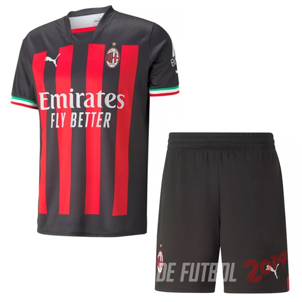 Camiseta Del AC Milan Nino Primera 2022/2023