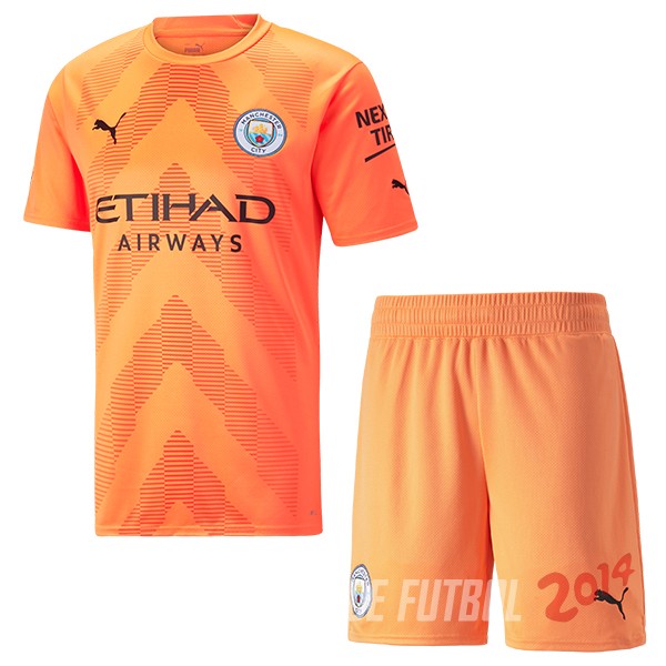 Camiseta Del Conjunto Completo Manchester city Nino Portero 2022/2023 Naranja