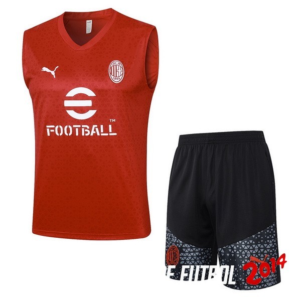 Entrenamiento Sin Mangas Conjunto Completo AC Milan 2023/2024 Rojo Negro Gris