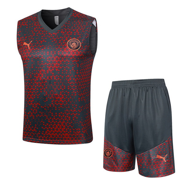 Entrenamiento Sin Mangas Conjunto Completo Manchester City 2023/2024 Rojo Gris