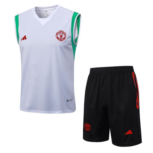 Entrenamiento Sin Mangas Conjunto Completo Manchester United 2023/2024 Blanco Verde Negro