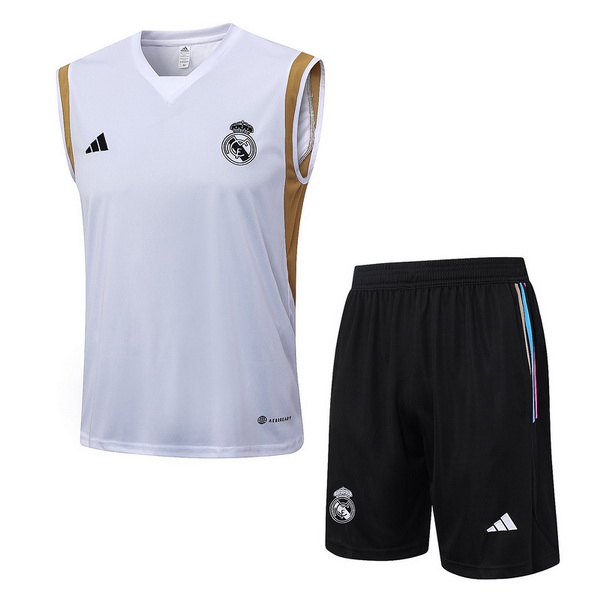 Entrenamientos Sin Mangas Conjunto Completo Real Madrid 2023/2024 Blanco Amarillo Negro