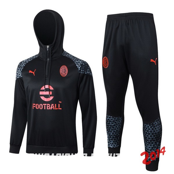 Conjunto Completo Chaqueta Con Capucha AC Milan 2023/2024 Negro Rojo