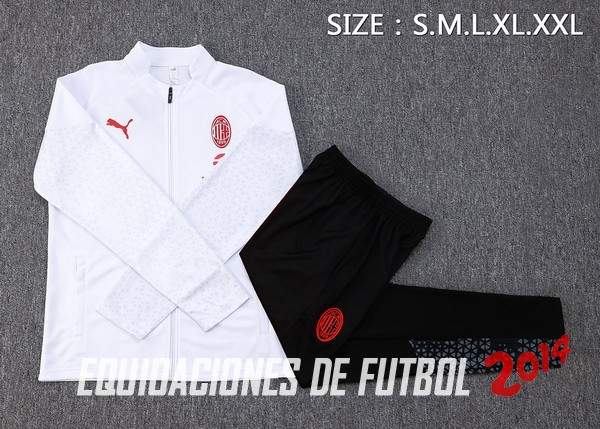 Conjunto Completo Ropa Deportiva Con Cremallera Larga AC Milan 2023/2024 Blanco Negro