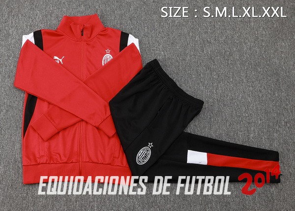 Conjunto Completo Ropa Deportiva Con Cremallera Larga AC Milan 2023/2024 Rojo Blanco Negro