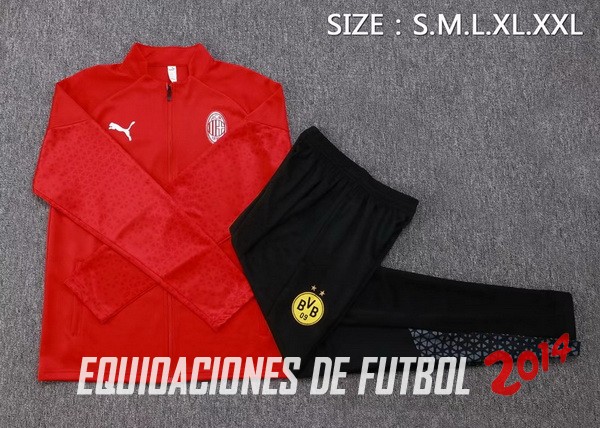 Conjunto Completo Ropa Deportiva Con Cremallera Larga AC Milan 2023/2024 Rojo III Negro