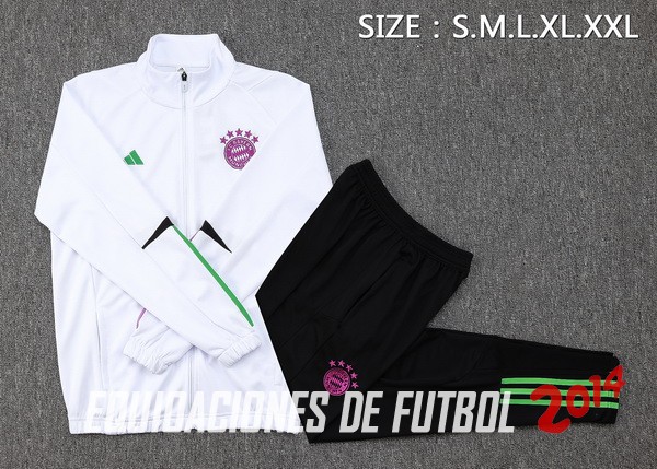 Conjunto Completo Ropa Deportiva Con Cremallera Larga Bayern Múnich 2023/2024 Blanco Negro Purpura