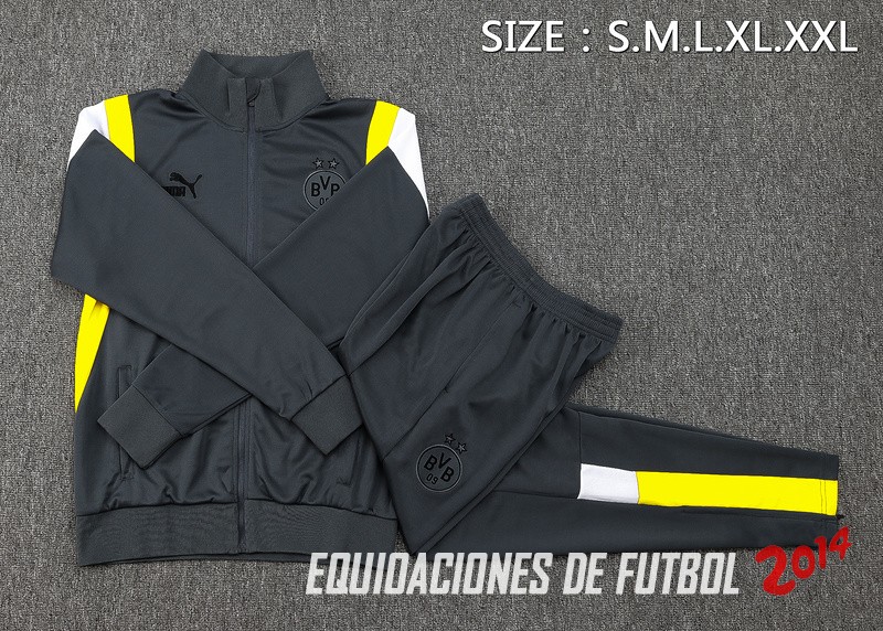 Conjunto Completo Ropa Deportiva Con Cremallera Larga Borussia Dortmund 2023/2024 Gris Amarillo