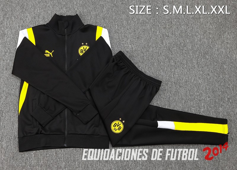 Conjunto Completo Ropa Deportiva Con Cremallera Larga Borussia Dortmund 2023/2024 Negro Amarillo Blanco