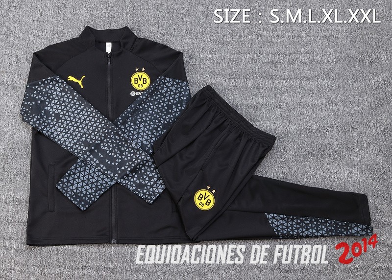 Conjunto Completo Ropa Deportiva Con Cremallera Larga Borussia Dortmund 2023/2024 Negro Gris