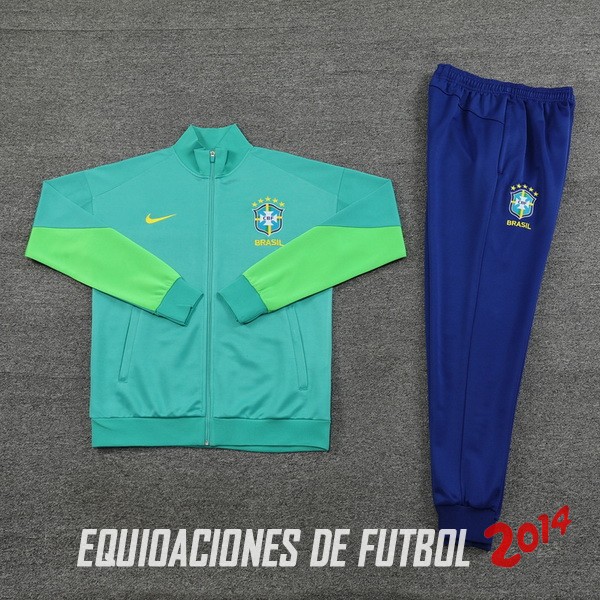 Conjunto Completo Ropa Deportiva Con Cremallera Larga Brasil 2023 Azul I Verde