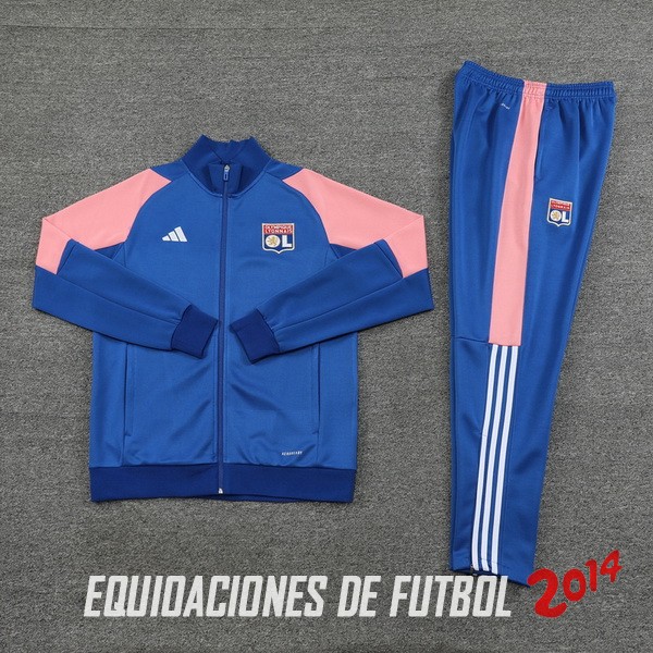 Conjunto Completo Ropa Deportiva Con Cremallera Larga Lyon 2023/2024 Azul Rosa