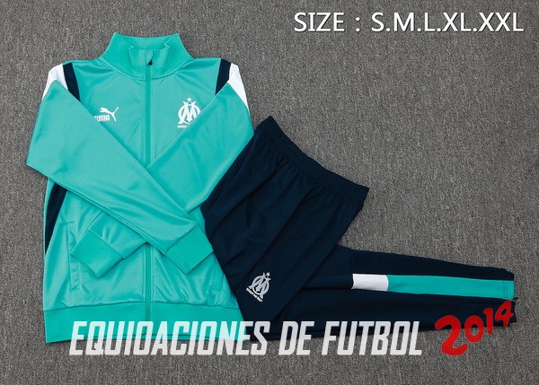 Conjunto Completo Ropa Deportiva Con Cremallera Larga Marsella 2023/2024 Verde Blanco Azul