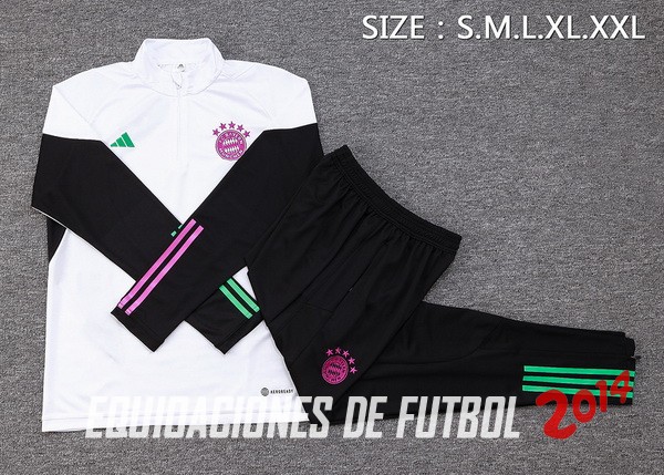 Conjunto Completo Sudadera Entrenamiento Niños Bayern Múnich 2023 2024 Blanco Negro Purpura