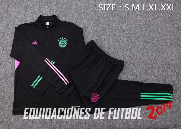 Conjunto Completo Sudadera Entrenamiento Niños Bayern Múnich 2023 2024 Negro Purpura Verde