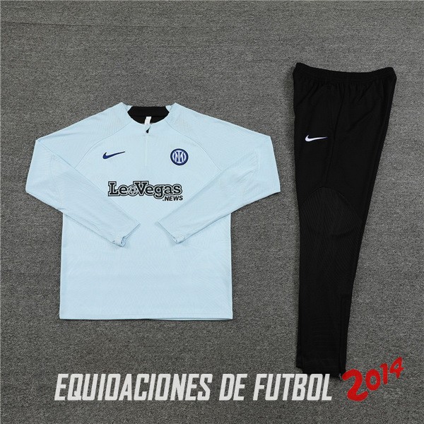 Conjunto Completo Sudadera Entrenamiento Niños Inter Milán Jugadores 2023 2024 Azul Claro Negro