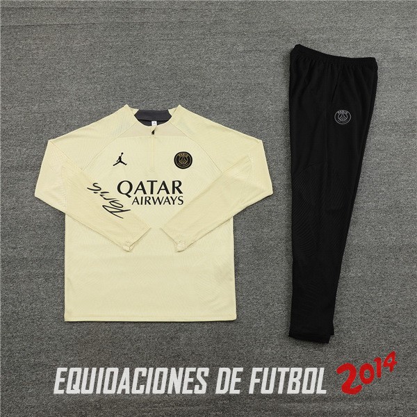 Conjunto Completo Sudadera Jugadores Entrenamiento Niños Paris Saint Germain 2023 2024 Amarillo Negro
