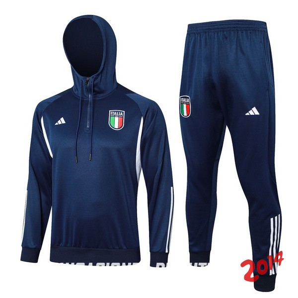 Conjunto Completo Chaqueta Con Capucha Italia 2023 Azul Marino Blanco