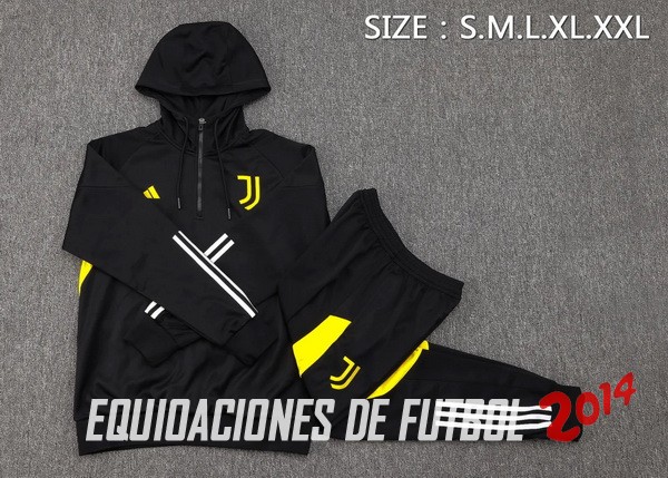 Conjunto Completo Chaqueta Con Capucha Ninos Juventus 2023/2024 Negro Blanco Amarillo
