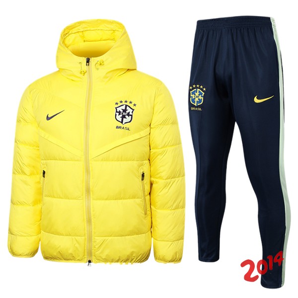 Conjunto Completo Chaqueta De Algodon Brasil 2023 Amarillo Negro