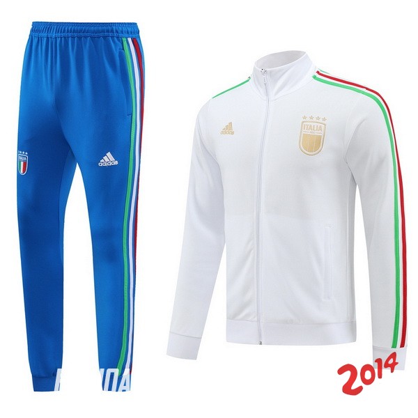 Conjunto Completo Ropa Deportiva Con Cremallera Larga Italia 2024 Blanco Azul
