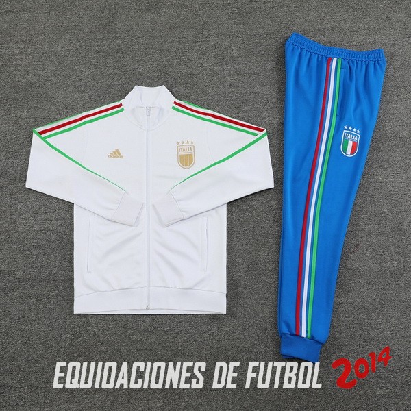 Conjunto Completo Ropa Deportiva Con Cremallera Larga Italia 2024 Blanco Azul
