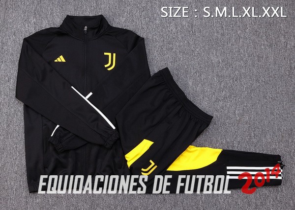 Conjunto Completo Ropa Deportiva Con Cremallera Larga Ninos Juventus 2023/2024 Negro Blanco Amarillo
