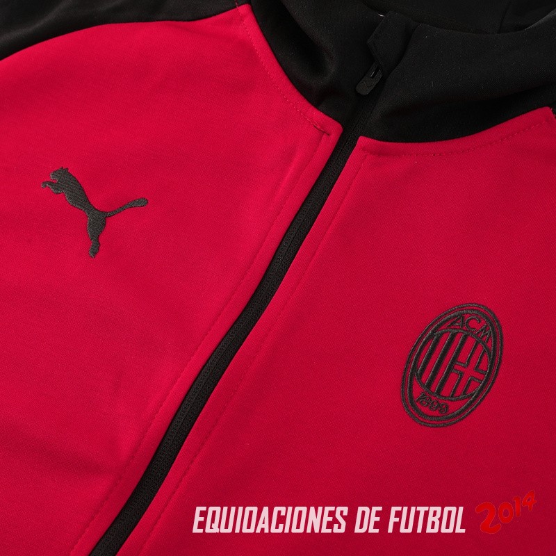 Conjunto Completo Chaqueta Con Capucha AC Milan 2024/2025 Negro Rojo