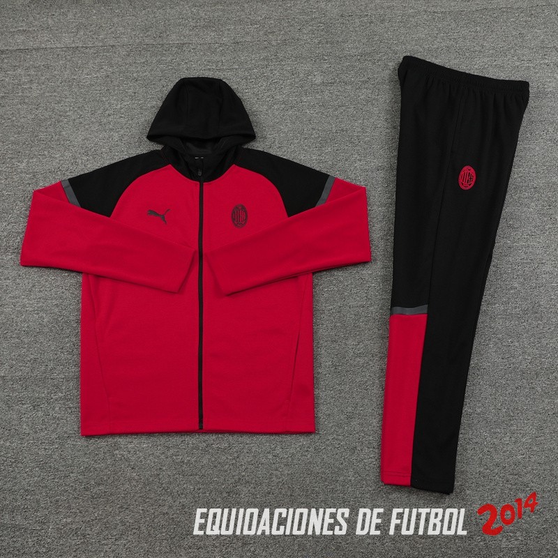 Conjunto Completo Chaqueta Con Capucha AC Milan 2024/2025 Negro Rojo