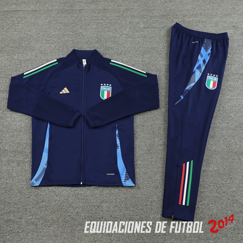 Conjunto Completo Ropa Deportiva Con Cremallera Larga Italia 2024 Azul Marino