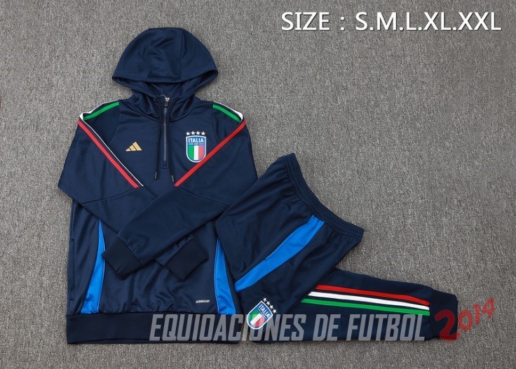 Conjunto Completo Chaqueta Con Capucha Italia 2024 Azul Marino