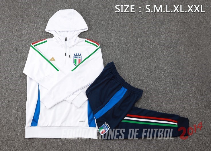 Conjunto Completo Chaqueta Con Capucha Italia 2024 Blanco