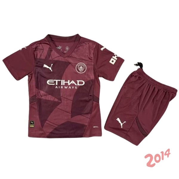 Camiseta Del Conjunto Completo Manchester City Ninos Tercera 2024/2025 Borgona