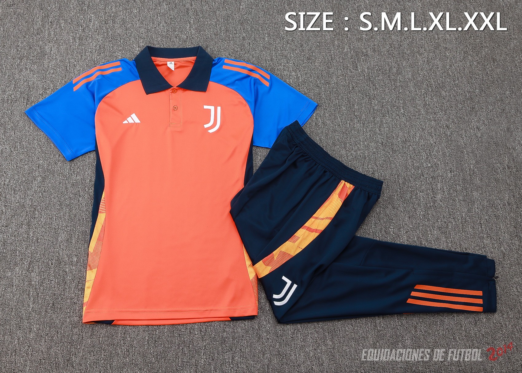 Conjunto Completo Polo Juventus 2024/2025 Naranja Azul Marino