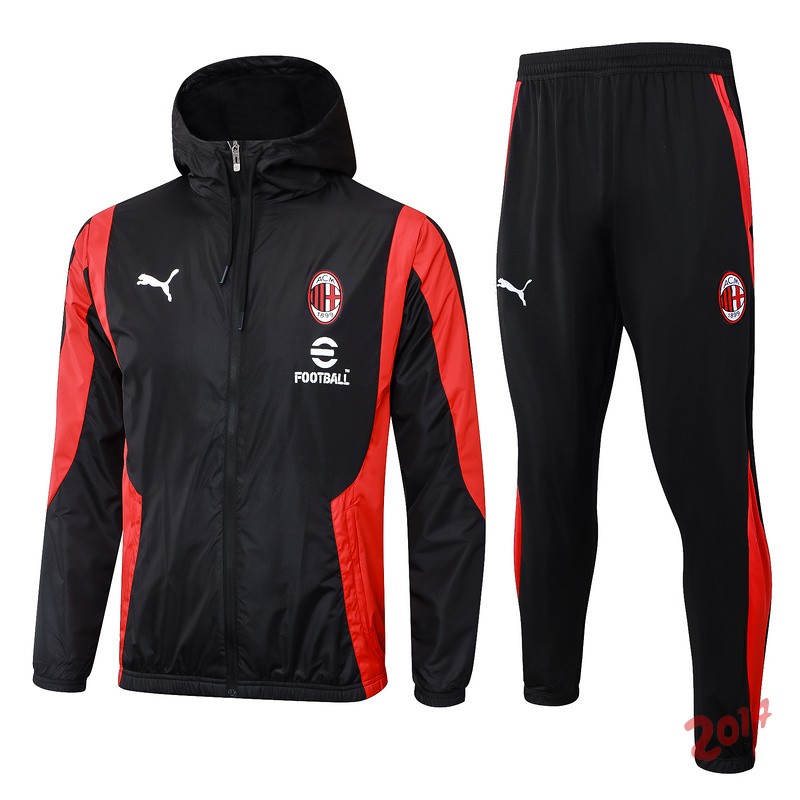 Conjunto Completo Rompevientos AC Milan 2024/2025 Negro Rojo