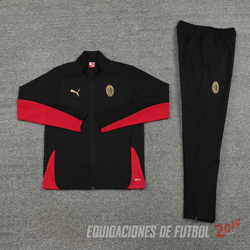 Conjunto Completo Ropa Deportiva Con Cremallera Larga AC Milan 2024/2025 Negro Rojo