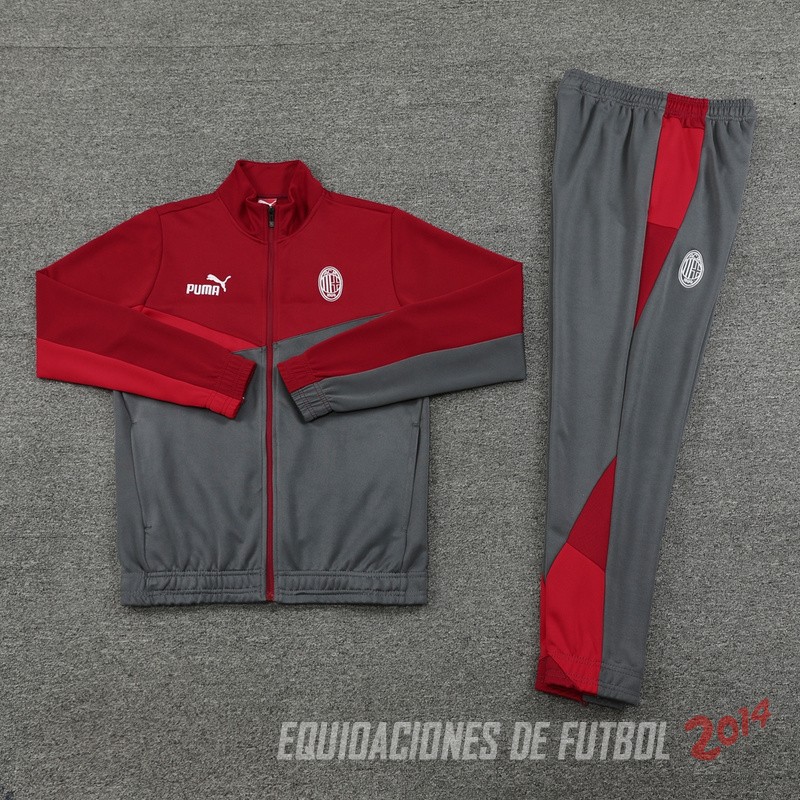 Conjunto Completo Ropa Deportiva Con Cremallera Larga AC Milan 2024/2025 Rojo Gris