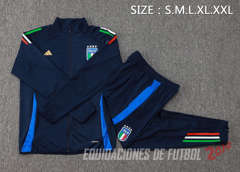 Conjunto Completo Ropa Deportiva Con Cremallera Larga Italia 2024 Azul I Marino