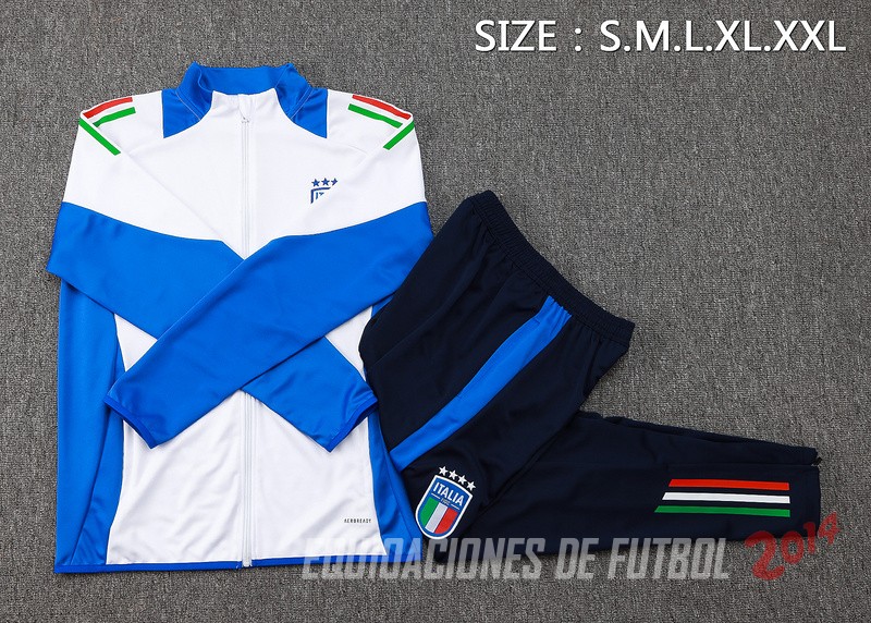Conjunto Completo Ropa Deportiva Con Cremallera Larga Italia 2024 Blanco Azul Marino