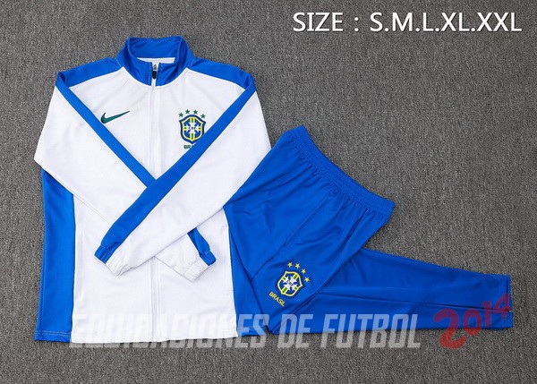Conjunto Completo Ropa Deportiva Con Cremallera Larga Brasil 2024 Blanco Azul