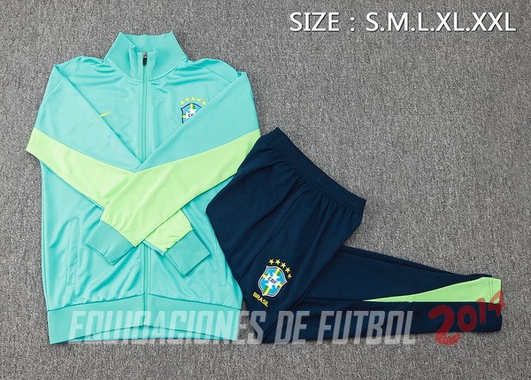 Conjunto Completo Ropa Deportiva Con Cremallera Larga Brasil 2024 Verde Azul