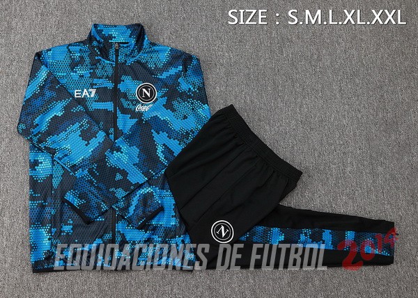 Conjunto Completo Ropa Deportiva Con Cremallera Larga Napoli 2024/2025 Azul I Negro