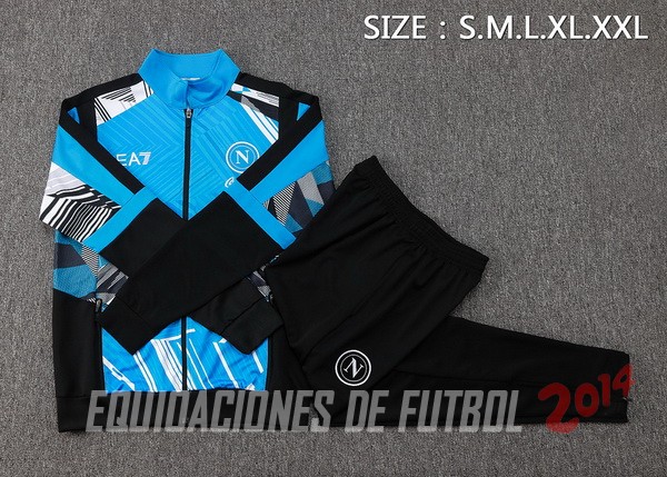 Conjunto Completo Ropa Deportiva Con Cremallera Larga Napoli 2024/2025 Azul Negro
