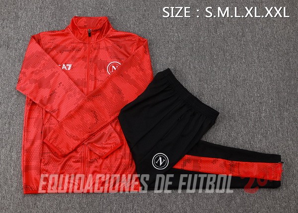 Conjunto Completo Ropa Deportiva Con Cremallera Larga Napoli 2024/2025 Rojo Negro